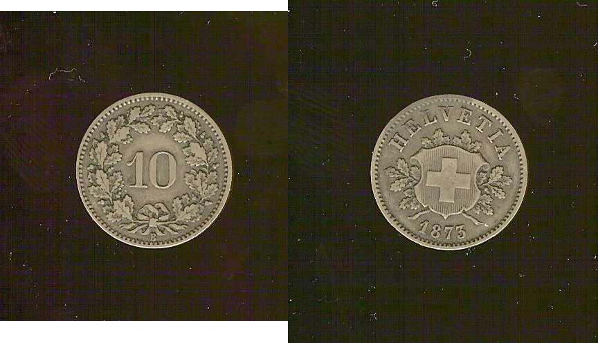 SUISSE 10 rappen croix suisse 1873 TTB